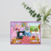 Cute Chat, Souris, couture couturière carte postal (Debout devant)