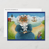 Cute Chat, Souris, phare, bateau, carte postale de (Devant / Derrière)