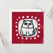 Cute Chat Sur Carte De Voeux Rouge (Devant/Arrière en situation)