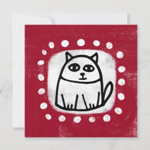 Cute Chat Sur Carte De Voeux Rouge