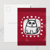 Cute Chat Sur Carte Postale Rouge (Devant / Derrière)