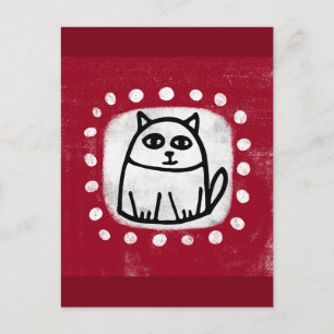 Cute Chat Sur Carte Postale Rouge