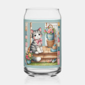 Cute Chat sur Porche avec Fleurs et Patchwork (Recto)