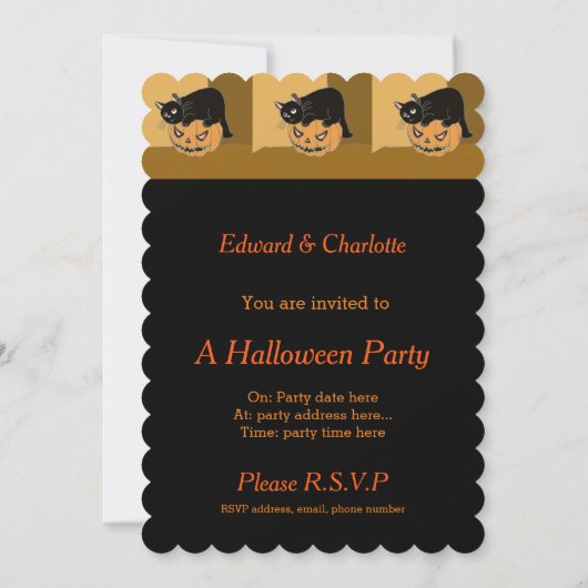 Cute Chat sur une invitation d'Halloween Citrouill (Dos)
