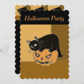 Cute Chat sur une invitation d'Halloween Citrouill (Devant / Derrière)