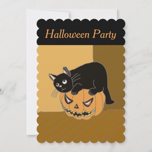 Cute Chat sur une invitation d'Halloween Citrouill (Devant)