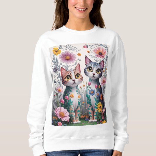 Cute chat sweatshirt design de fleur (Devant)