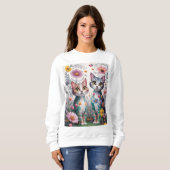 Cute chat sweatshirt design de fleur (Devant entier)