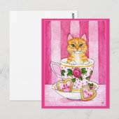 Cute chat tasse de thé Valentines Day carte postal (Devant / Derrière)