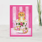 Cute Chat, thé, biscuits, carte de la Saint Valent (Devant)