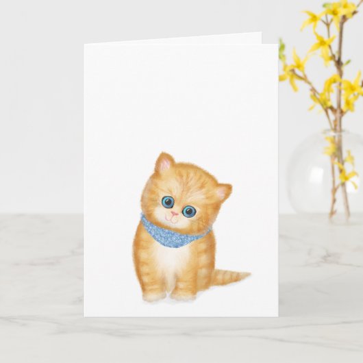 Cute chaton à gingembre carte blanche (Fleur jaune)