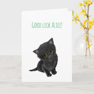 Cute chaton noir carte de chance personnalisée