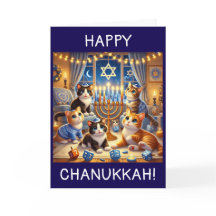 Cute chatons jouant dreidels carte Chanukah