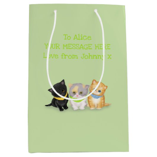 Cute chatons vert sac cadeau personnalisé (Devant)