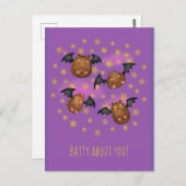 Cute chauve-souris cupides "batty about you" carte (Devant / Derrière)