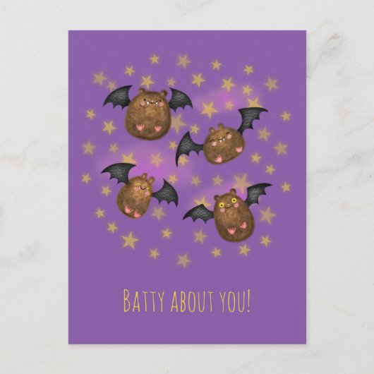 Cute chauve-souris cupides "batty about you" carte (Devant)