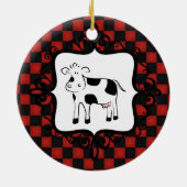 Cute Checkerboard Cow Whimsical Animal Keramisch Ornament (Achterkant)