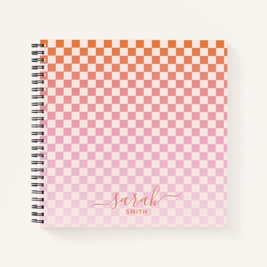 Cute Checkered Pink Oranje Summer Vacking Notitieboek (Voorkant)