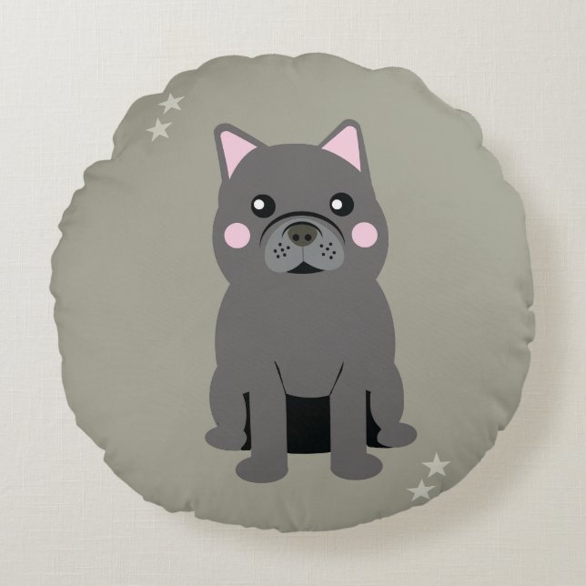 Cute Cheeks Gray French Bulldog Rond Kussen (Voorkant)