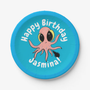 Cute, cheeky baby octopus cartoon papieren bordje