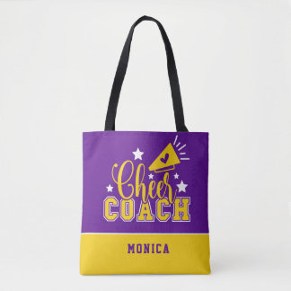 Cute Cheer Coach, gepersonaliseerd Paars en geel Draagtas