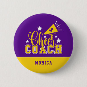 Cute Cheer Coach, gepersonaliseerd Paars en geel Ronde Button 5,7 Cm