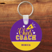 Cute Cheer Coach, gepersonaliseerd Paars en geel Sleutelhanger (Voorkant)