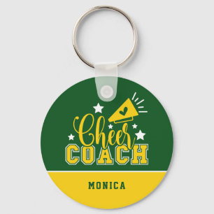Cute Cheer Coach Personalized Kelly Green & Yellow Sleutelhanger