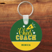 Cute Cheer Coach Personalized Kelly Green & Yellow Sleutelhanger (Voorkant)