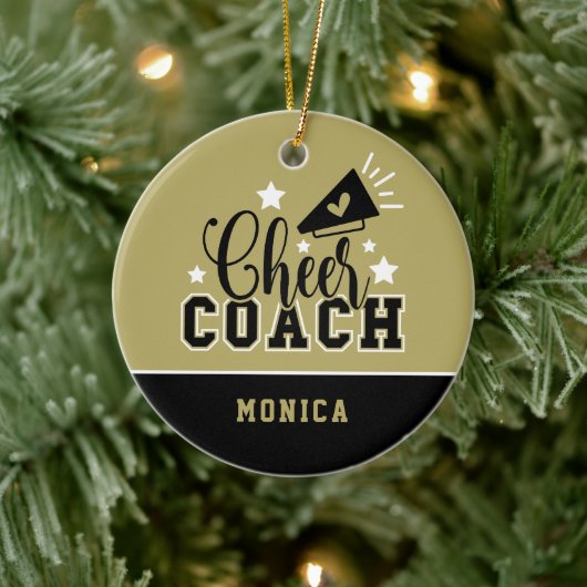 Cute Cheer Coach, speciaal gepersonaliseerd goud e Keramisch Ornament (Boom)