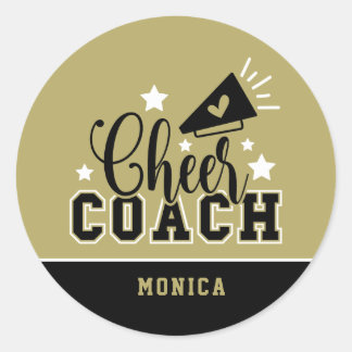 Cute Cheer Coach, speciaal gepersonaliseerd goud e Ronde Sticker
