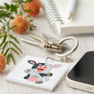 Cute Cheerful Cartoon Koe AcrylSleutelhanger Sleutelhanger