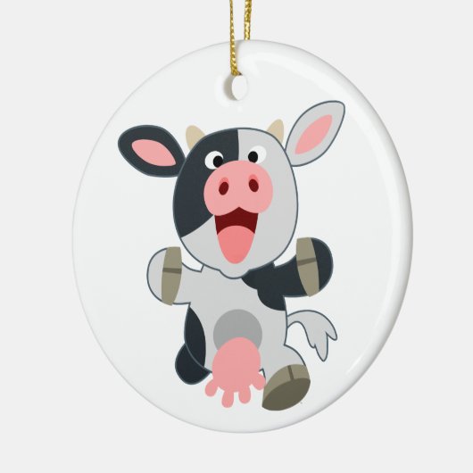 Cute Cheerful Cartoon Koe Keramisch Ornament (Links)