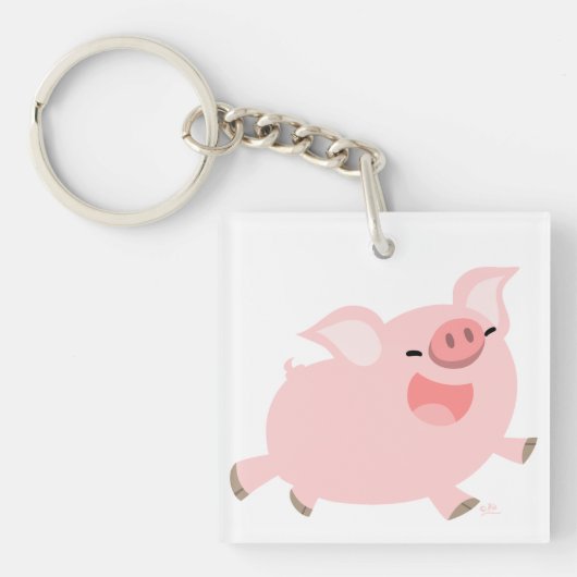 Cute Cheerful Cartoon Pig AcrylSleutelhanger Sleutelhanger (Voorkant)