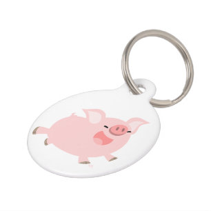 Cute Cheerful Cartoon Pig Dog Label Huisdierpenning
