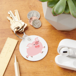 Cute Cheerful Cartoon Pig Sleutelhanger