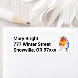 Cute Cheerful kerstRobin-Waterverf Etiket