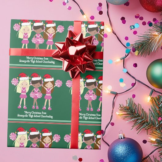 Cute Cheerlead Squad Green Custom Kerstmis Cadeaupapier