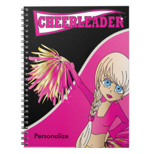 Cute Cheerleader Girl DIY-naam Roze Notitieboe Notitieboek