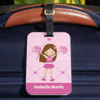 Cute Cheerleader Pink Hearts Personalized Cheer Bagagelabel
