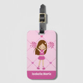 Cute Cheerleader Pink Hearts Personalized Cheer Bagagelabel (Voorkant (verticaal))