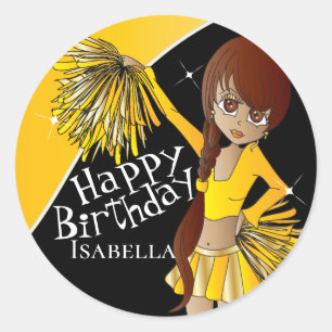 Cute Cheerleader Pom Pom Girls Golden Yellow Ronde Sticker