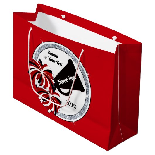 Cute Cheerleading Gift Bags, rood, wit en zwart Groot Cadeauzakje (Voorkant Gekanteld)