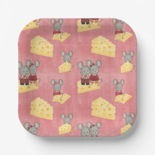 Cute Cheesy Mouse Family Patroon Papieren Bordje