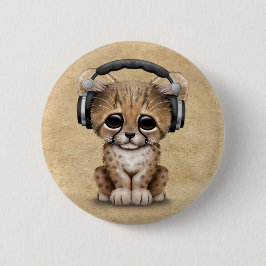 Cute Cheetah Cub Dj met hoofdtelefoon Ronde Button 5,7 Cm
