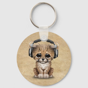 Cute Cheetah Cub Dj met hoofdtelefoon Sleutelhanger