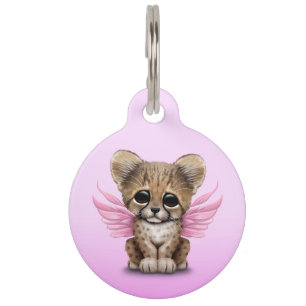 Cute Cheetah Cub met Fairy Wings op Roze Huisdierpenning