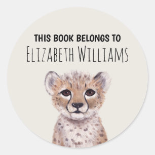 Cute Cheetah Cub Persoonlijke naamschool Ronde Sticker