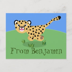 Cute cheetah lopende cartoon illustratie briefkaart
