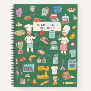 Cute Chef Cartoon Green Personalized Recipe Notitieboek